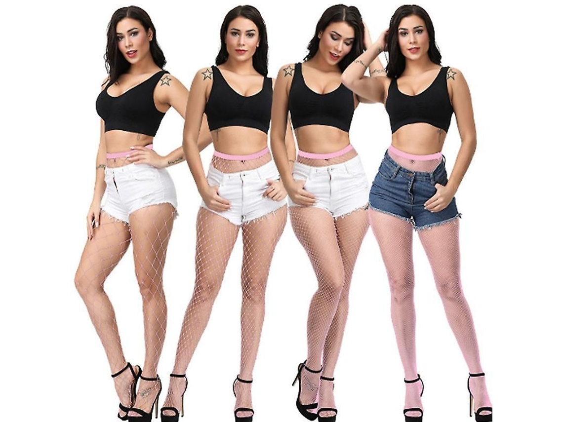 4 Pares De Meias Red Fishnet Altas Para Mulher Com Tamanhos Altos E Elasticidade, 20 Cores Mimigo 4 Pares Rosado