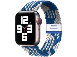 Bracelete Entrançada Ajustável para Apple Watch Series SE 44mm Azul e Branco