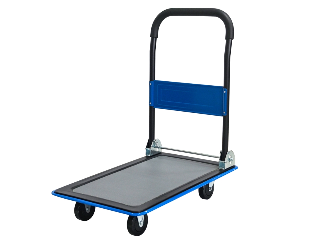 Carrinho Plataforma 150kg Rodas 360° Dobrável Azul VELTRIX