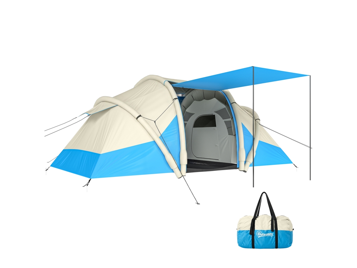 Tenda Inflável, Montagem Fácil, 4 Pessoas, 2 Quartos, Azul
