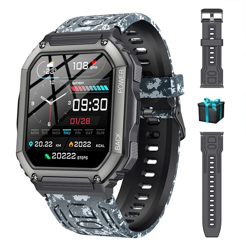 (azul Camuflado) Smartwatch, Tela Totalmente Sensível Ao Toque, Chamadas Via Bluetooth, À Prova D'água.