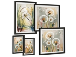 Pinturas Murais Modernas Flores, Retrato Intenso De Uma Mulher Moldura Preta Quadros Para A Sala De Estar Espelharte (conjunto De 5 Imagens)