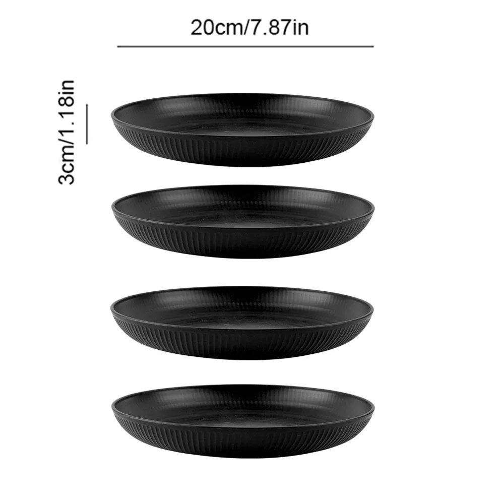 Pratos de Palha de Trigo Leves e Inquebráveis, Próprios para Lava louças e Micro ondas. MDUG (preto, 4 Peças)