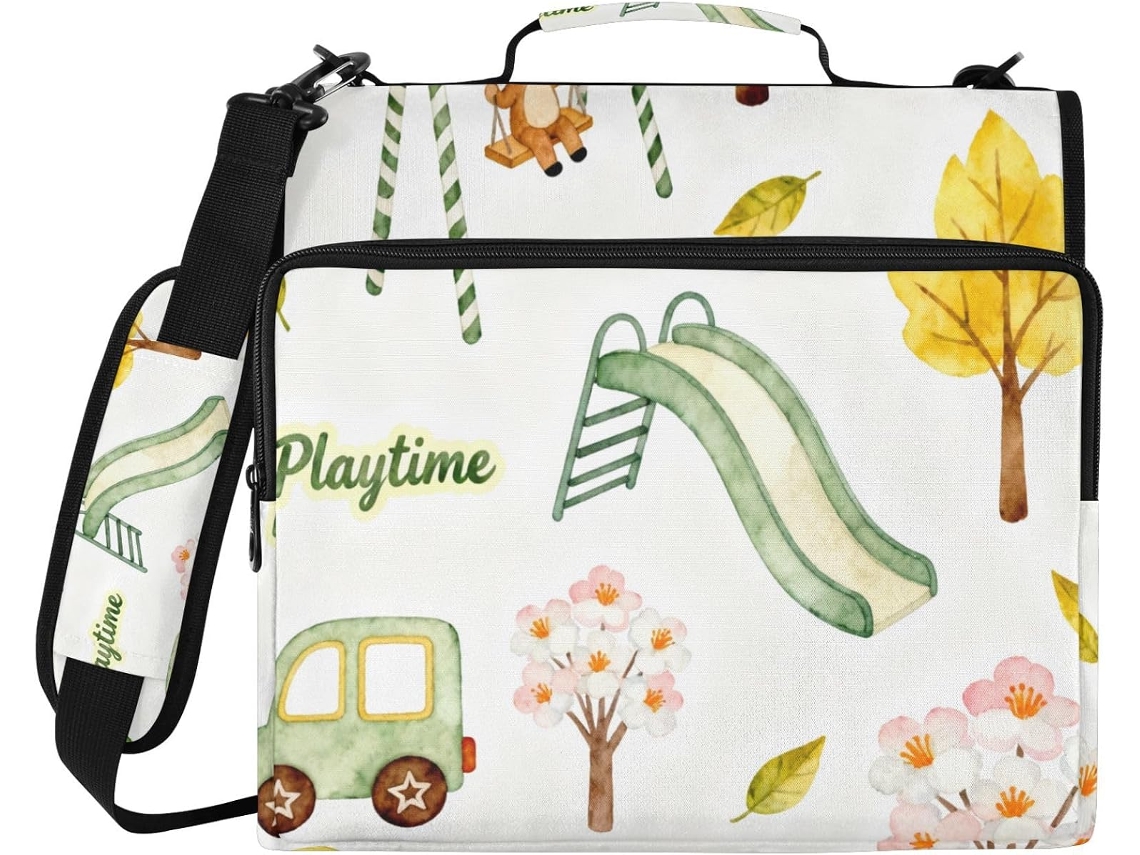 Playground Playtime Pasta de 3 Argolas Com Zíper E Alça Ombro, Bolsas Diversas, Organizador de Documentos Escolares