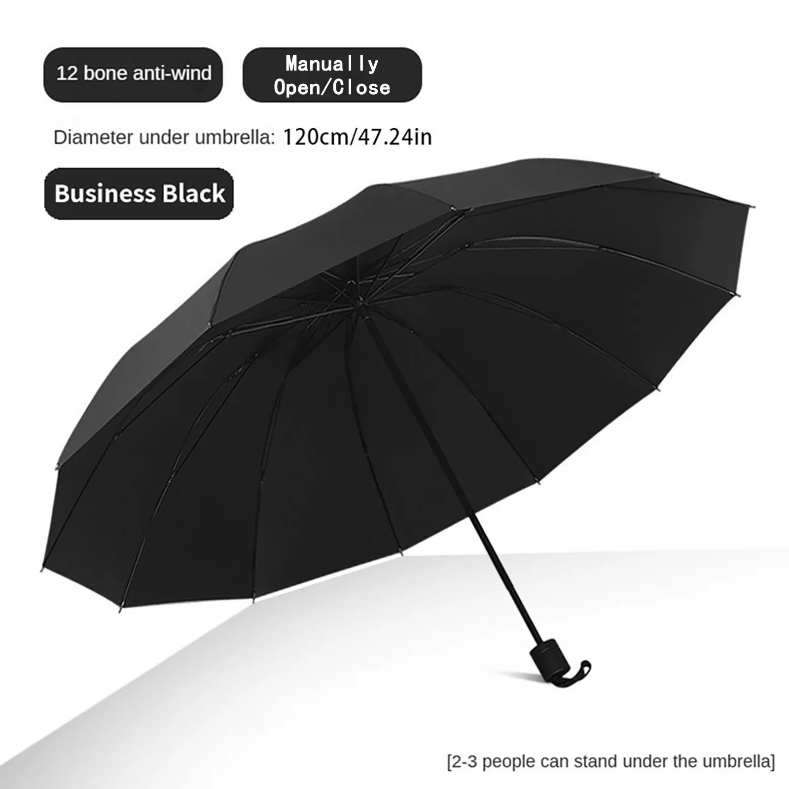 (preto, 10k) Guarda-chuva Grande Manual, Estrutura Reforçada, Resistente, Impermeável E À Prova De Vento.