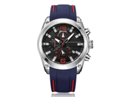 Relógio Analógico Masculino de Quartzo com Pulseira de Silicone Azul Resistente À Água 30m
