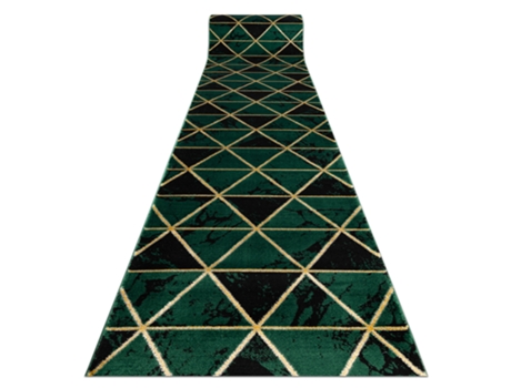 Passadeira DYWANY LUSZCZOW Emerald Exclusivo Glamour Mármore Triângulos Garrafa Poliéster Verde (100x550cm)