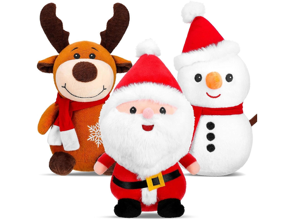 3 Brinquedos De Pelúcia Natalinos Papai Noel Rena Boneco De Neve 9 Polegadas-