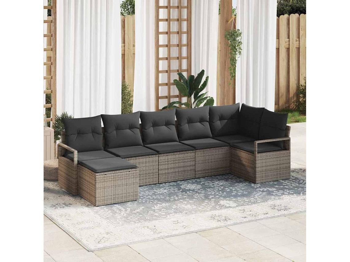 Vidaxl Conjunto De Sofás 7 Pcs Cinzeto Vime Pe