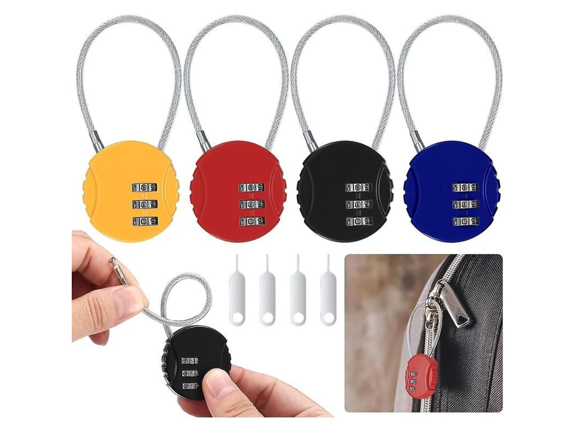Pack de 4 cadeados de combinação pequeno com código reconfigurável para malas e armários CHARM