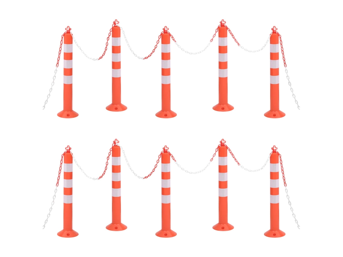 Vidaxl Postes Amarração P/ Controlo Trânsito + Corrente 10 Pcs Pe 75cm