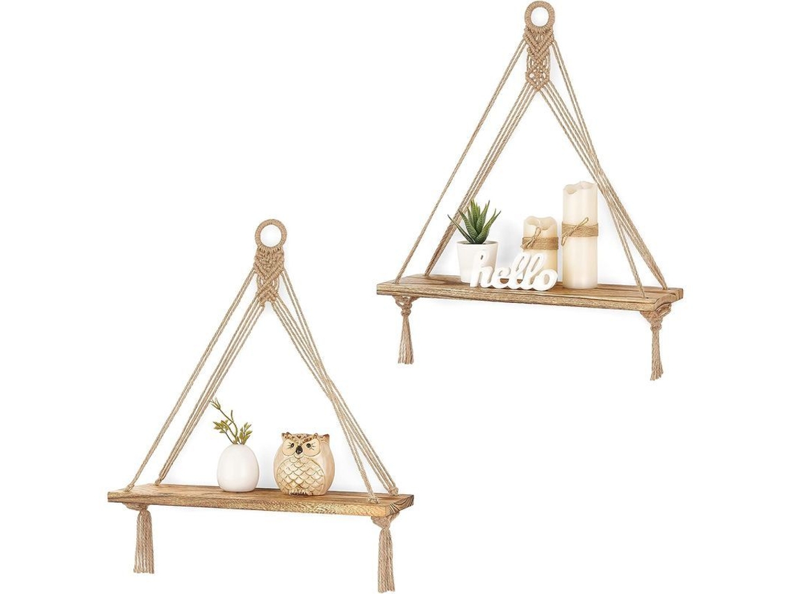 PRATELEIRAS de parede Nova Line boho de madeira rústica, conjunto de 2 para quartos, sala, plantas, marrom