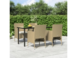 Vidaxl 5 Pcs Conjunto De Jantar P/ Jardim C/ Almofadões Bege E Preto