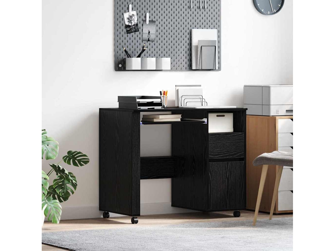 Vidaxl Mesa Com Rodas Com Gaveta Carvalho Preto 91 X 50 X 77 Cm