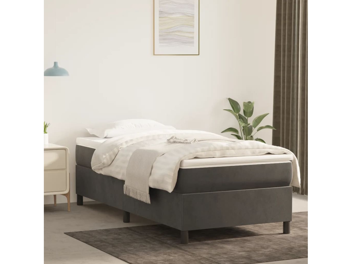Estrutura De Cama Sem Colchão 80x200 Cm Veludo Cinzento-escuro