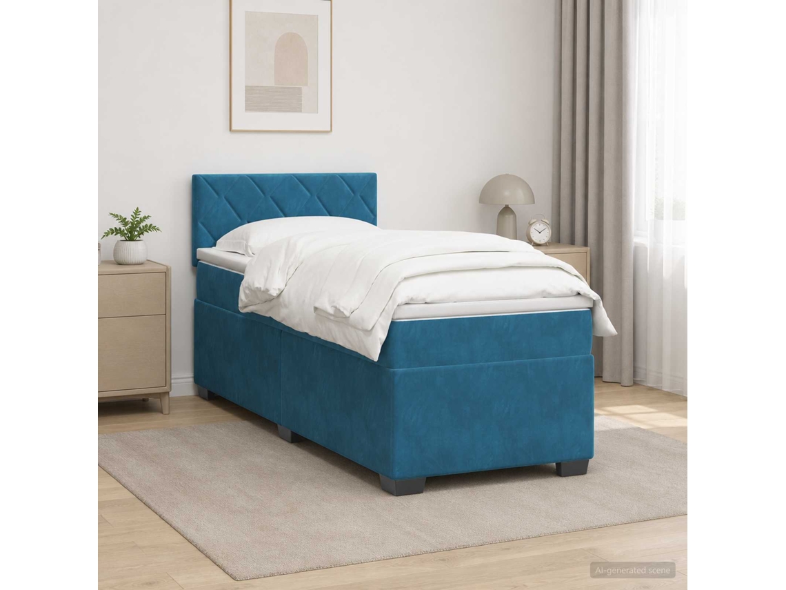 Vidaxl Cama Box Spring Com Colchão E Led Azul 90 X 190 Cm Veludo