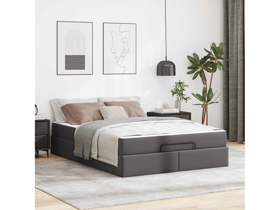 Vidaxl Estrutura De Cama Com Colchão Outros 2 Unid. Cinzeto Pvc