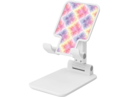 Suporte Dobrável Para Celular Com Estampa Tie Dye Cores Pastel Rosa E Amarelo Ângulo Ajustável Altura Compatível Todos