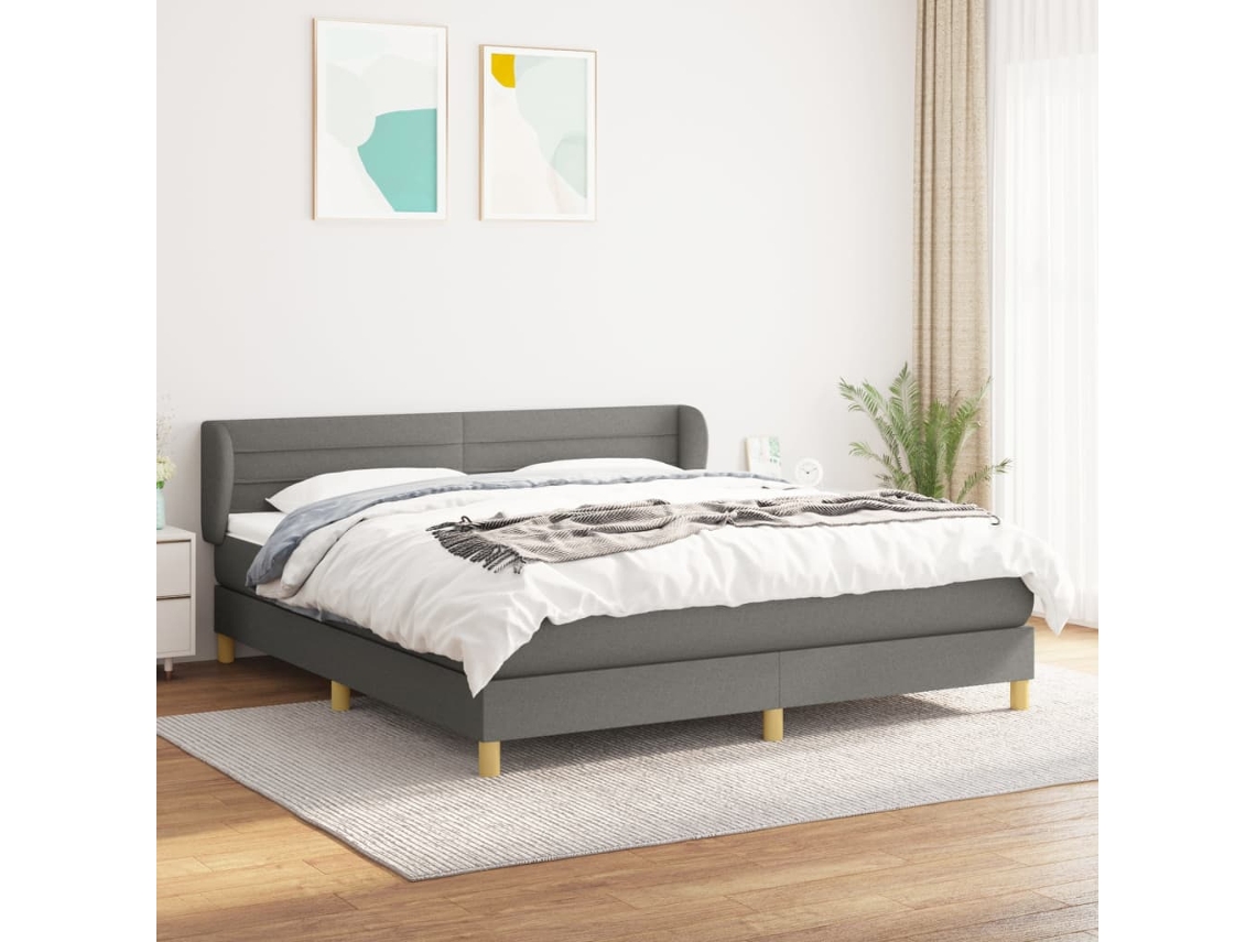 Vidaxl Cama Com Molas/colchão 160x200 Cm Tecido Cinzento-escuro