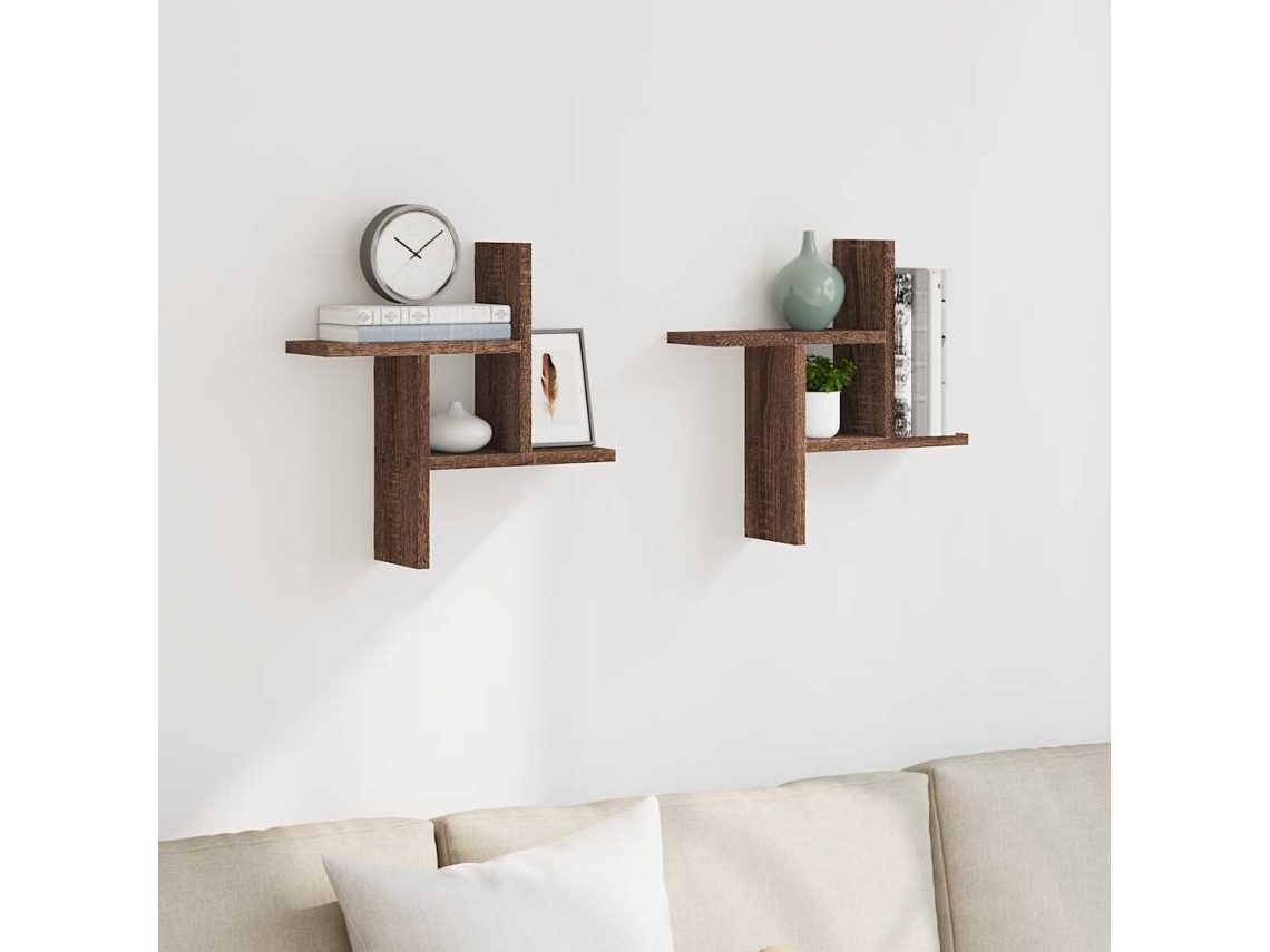 Vidaxl Prateleiras De Parede 2 Pcs Derivados Madeira Carvalho Castanho