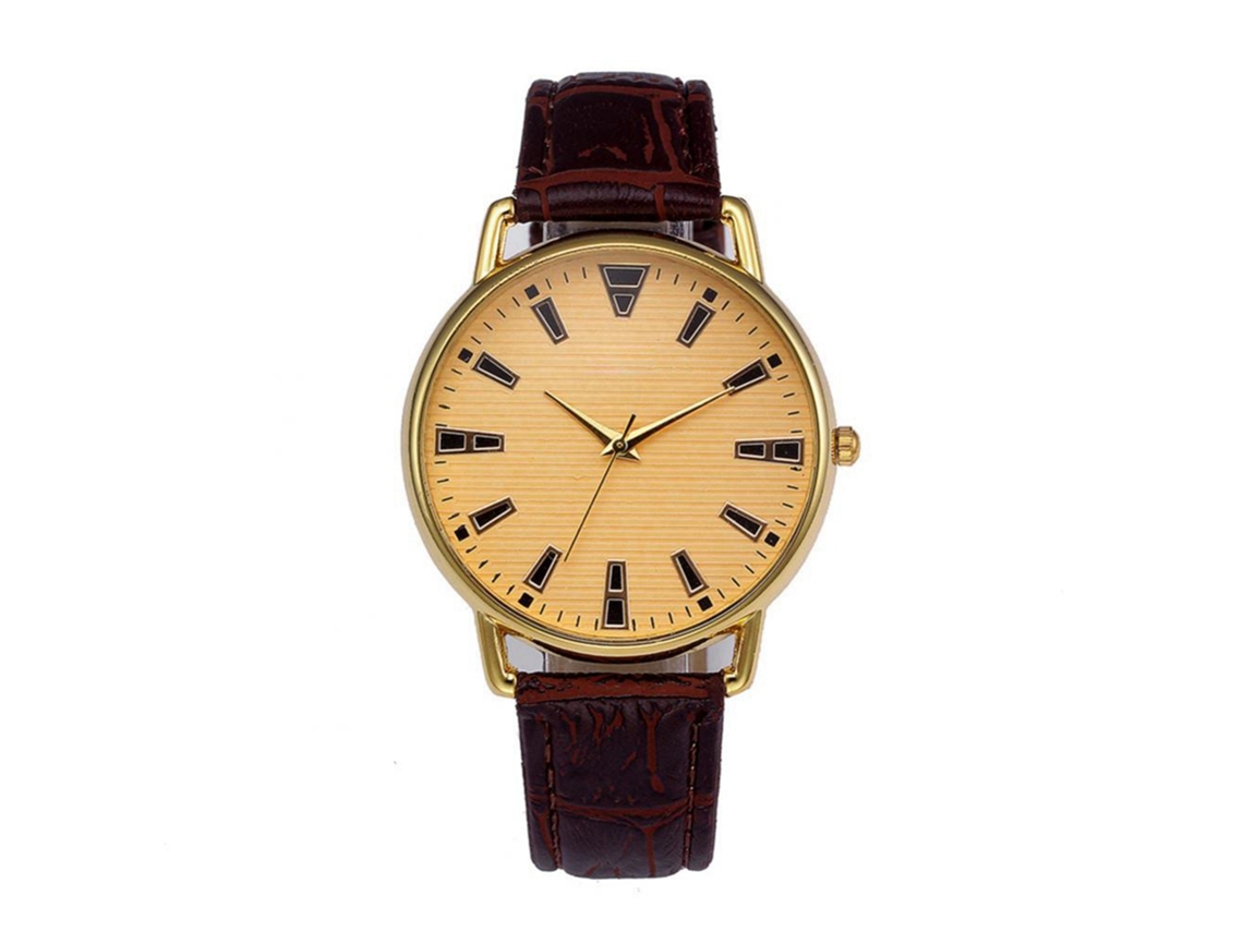 Relógio de pulso analógico de quartzo clássico vintage unissex dourado