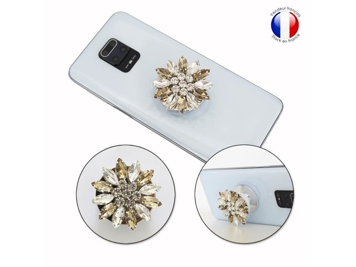 Suporte Para Celular - Ph26 - Blackview A60 Plus - Dobrável - Diamante Dourado E Branco - Prático-aquaforge