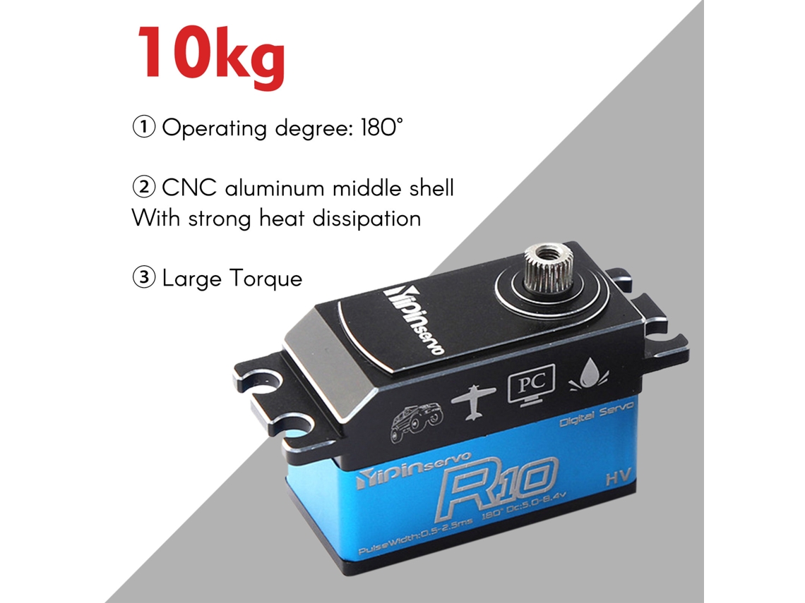 Servo Digital Yipinservo 10kg Engrenagem Metal Água Resistente Para Carros Rc Robôs 1/8 1/10