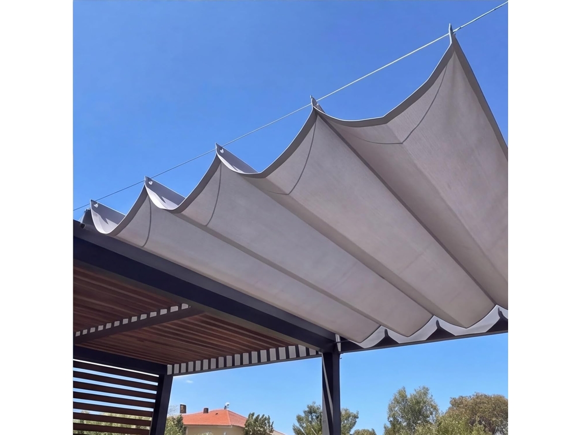 Toldo Retrátil Ondulado Impermeável 200 X 210 Cm Cinza Claro Para Pátio