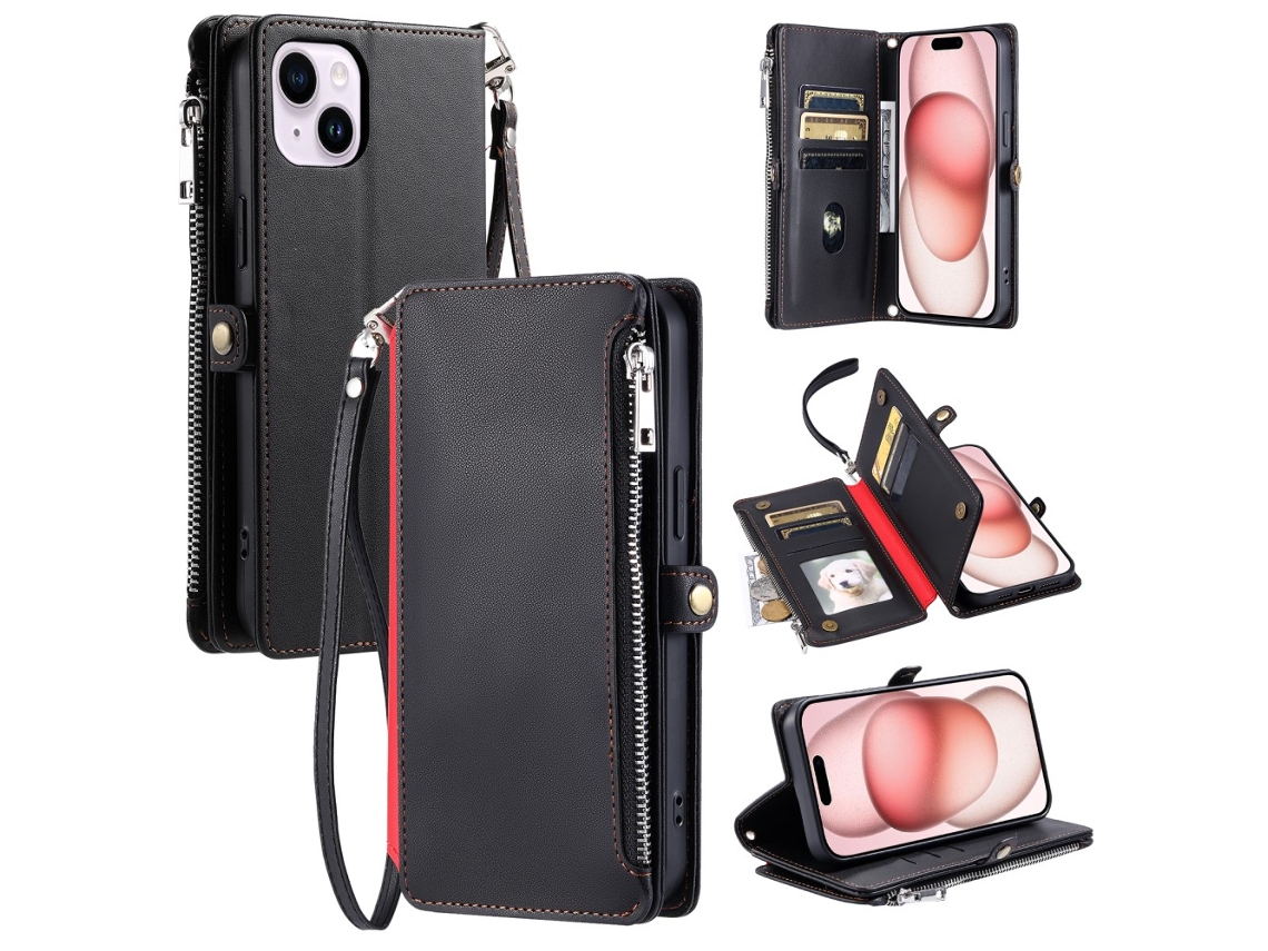 Capa Para Iphone 15 Pele Sintética Anti-choque Preto