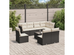 Vidaxl 9 Pcs Conjunto De Sofás P/ Jardim C/ Almofadões Vime Pe Preto