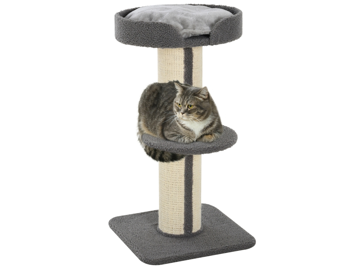 Árvore Gato S/MARCA, com arranhador, tecido de felpa, 2 plataformas, altura 91cm, cinza