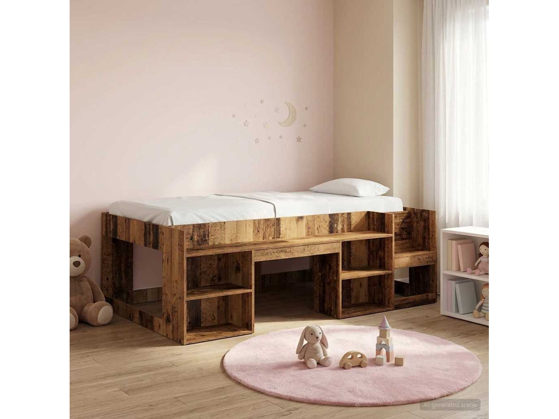 Vidaxl Estrutura De Cama Infantil Com Armazenamento Madeira Antiga