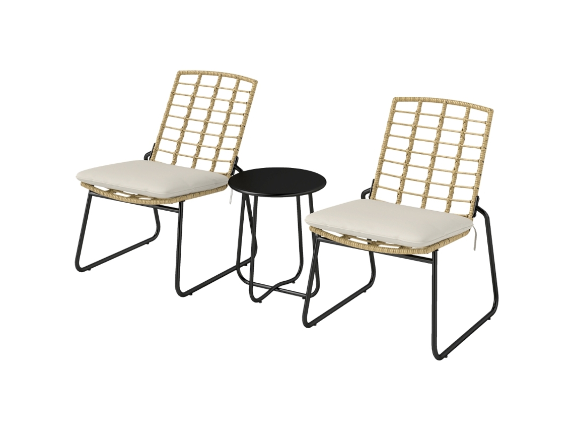 Conjunto Rattan 3 Peças Cadeiras Empilháveis Mesa VELTRIX