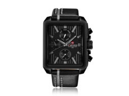 Relógio Masculino Quartz com Pulseira de Couro Quadrado Impermeável 3atm Naviforce