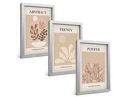 Um Conjunto De Imagens Decorativas Em Uma Molduramotivos De Plantas Em Bege E Marrom Moldura Prateada Pinturas De Quarto Espelharte (3 Peças 20x30 Cm)