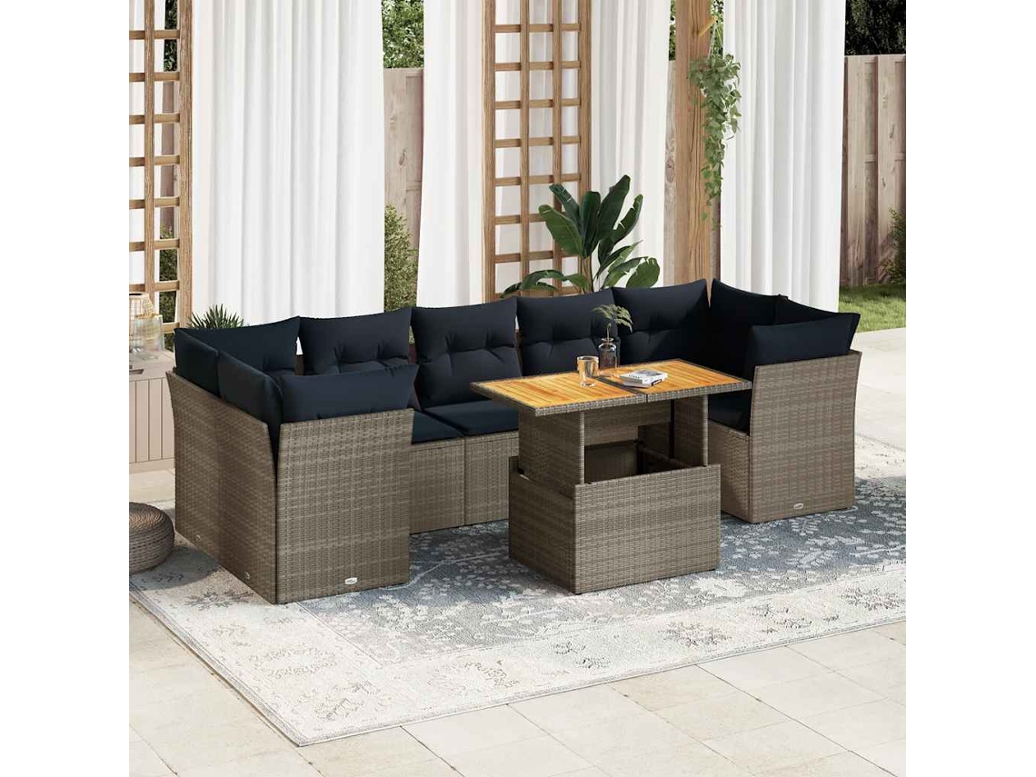 Vidaxl 8 Pcs Conjunto Sofás De Jardim Com Almofadões Vime Cinzento