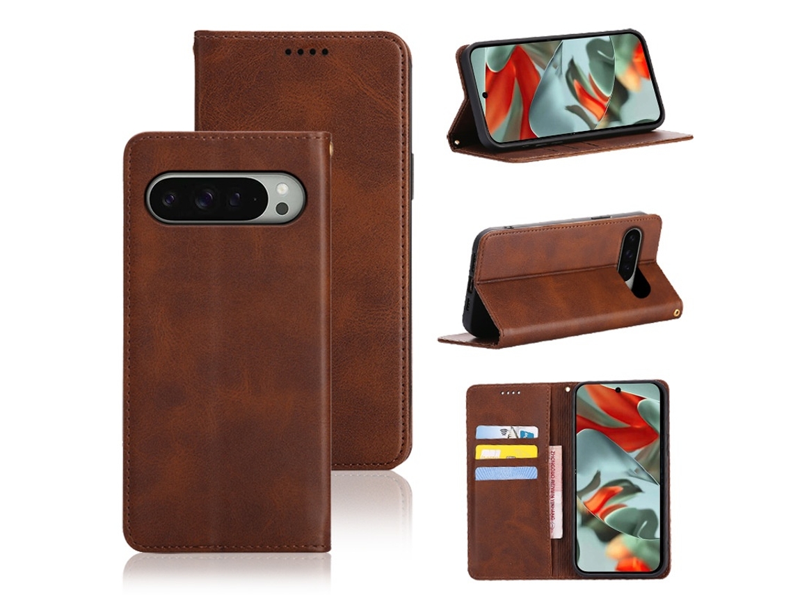 Capa Protetora Magnética Resistente Em Pele De Bezerro Para Google Pixel 7 Pro Castanho Elysve