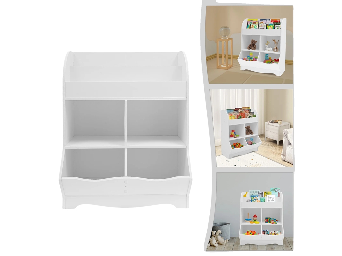 Prateleira De Armazenamento De Brinquedos, Construção Em Pvc Durável, Design Moderno, 1-5 Células
