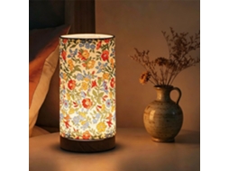 Abajur De Mesa Com Cúpula Em Tecido Floral, Base De Madeira, Controle Remoto, Intensidade Regulável, Luz Suave Para Os