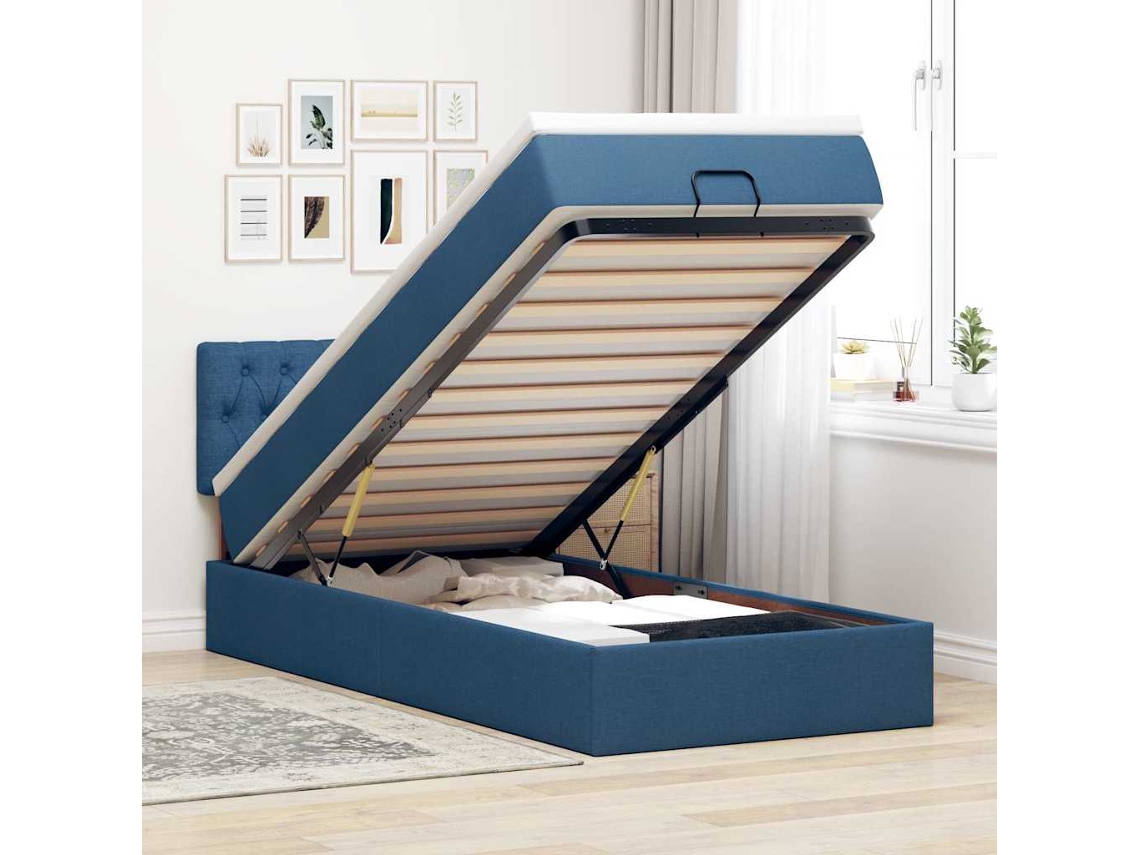 Vidaxl Cama Otomana com Colchão Leds Tecido Azul 100x200 Cm