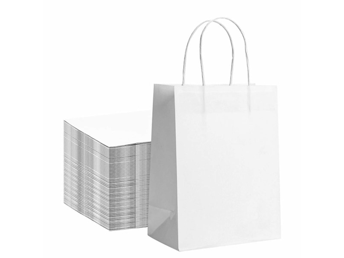 25 Sacolas De Papel Branco Com Alças, 23×8×17 Cm Aquaforge