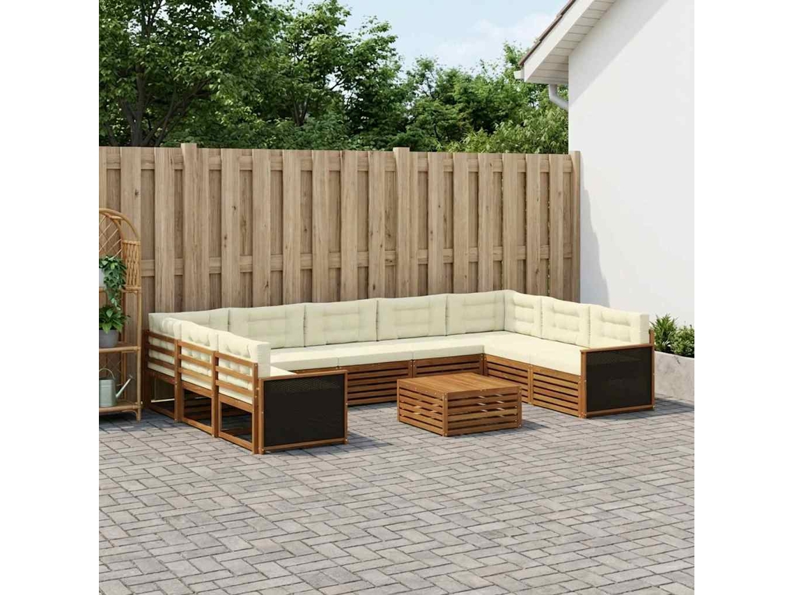Vidaxl Conjunto De Sofás Para Exterior 10 Unid. Natural E Creme
