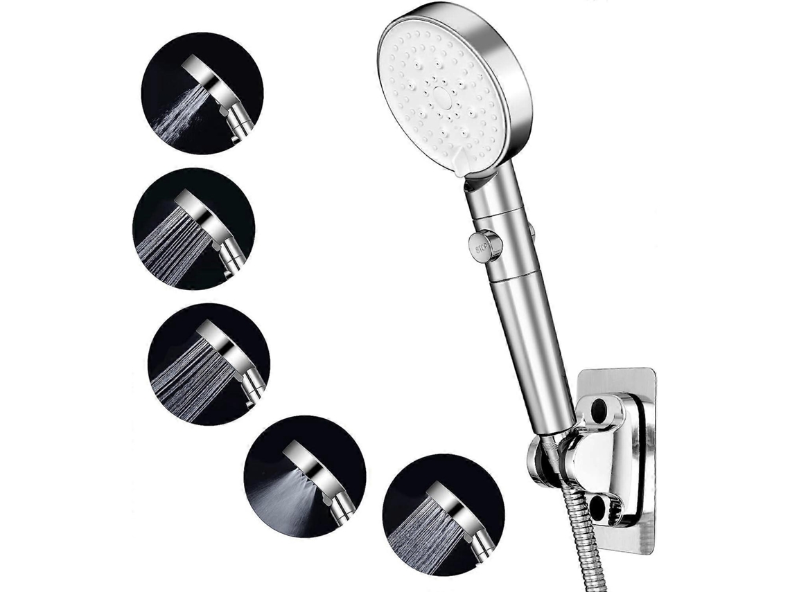 Ducha de Alta Pressão com 5 Modos, Botão de Pausa, Desmontável, Preto, Tamanho 4 Plata (S/MARCA)