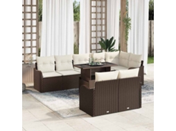 Vidaxl Conjunto De Lounge Com Almofada 9 Pcs Castanho Rattan Sintético