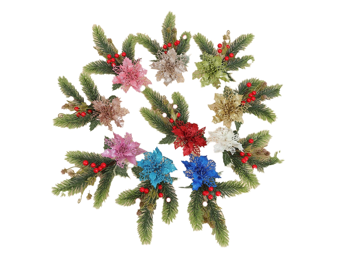 Laxiscreed Pacote Com 10 Decorações De Natal Para Árvores E Caixas Com Flores Vermelhas