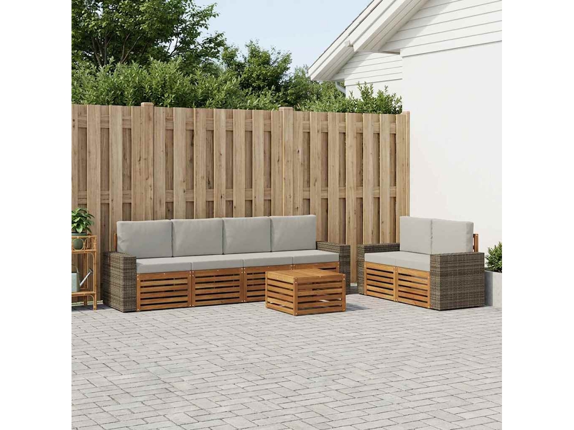 Vidaxl Conjunto De Sofás Para Exterior 7 Pcs Natural E Cinzento-claro