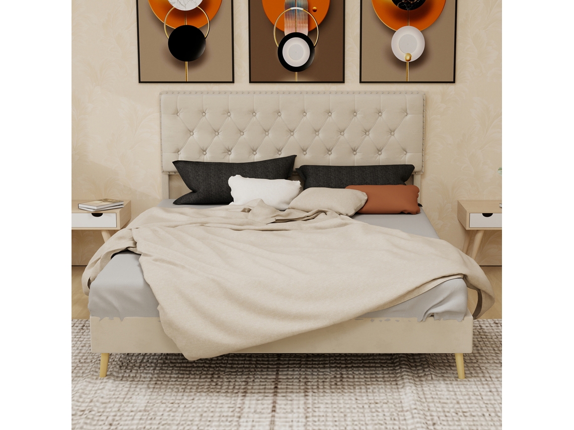Cama 160x200 Bege Encosto Macio Design Atual VOLTEDGE