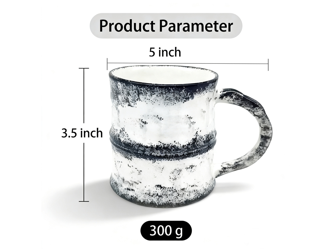Caneca De Cerâmica 12,7 Cm , Design Moderno, Pintada A Mão Com Tinta Preta E Branca. (5 Polegadas)