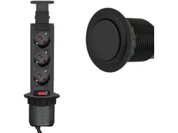 Evotrade Tomada Embutível Retrátil 3 Schuko Abertura Push Cabo 1,8m Mesa Cozinha Preto