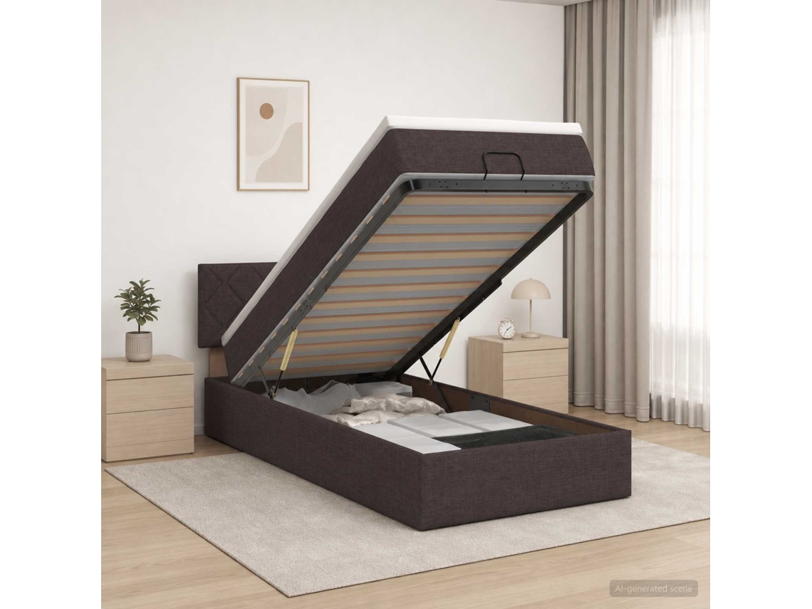 Vidaxl Cama Ottoman Com Colchão E Led Marrom Escuro 90 X 190 Cm Tecido